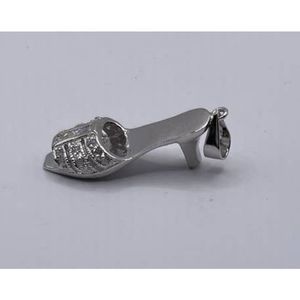 signed 925 Silver Heel Sandal open‎ toe Charm with Diamond stones